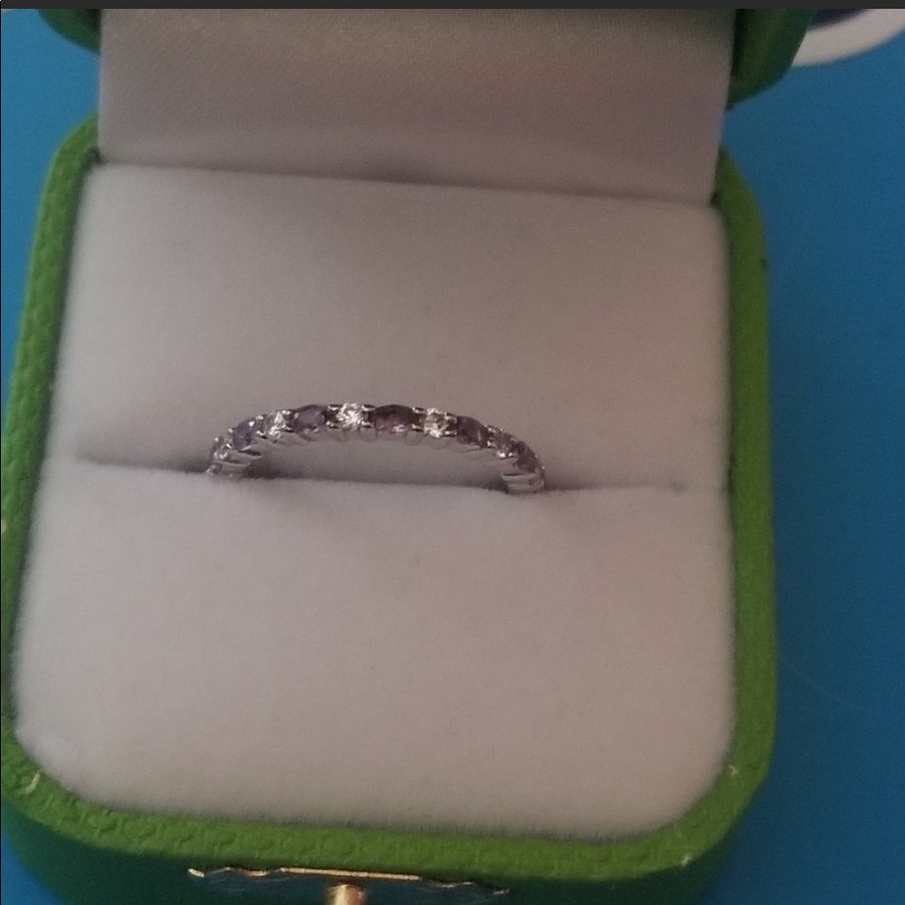 Simulated diamond and alexandrite eternity band.